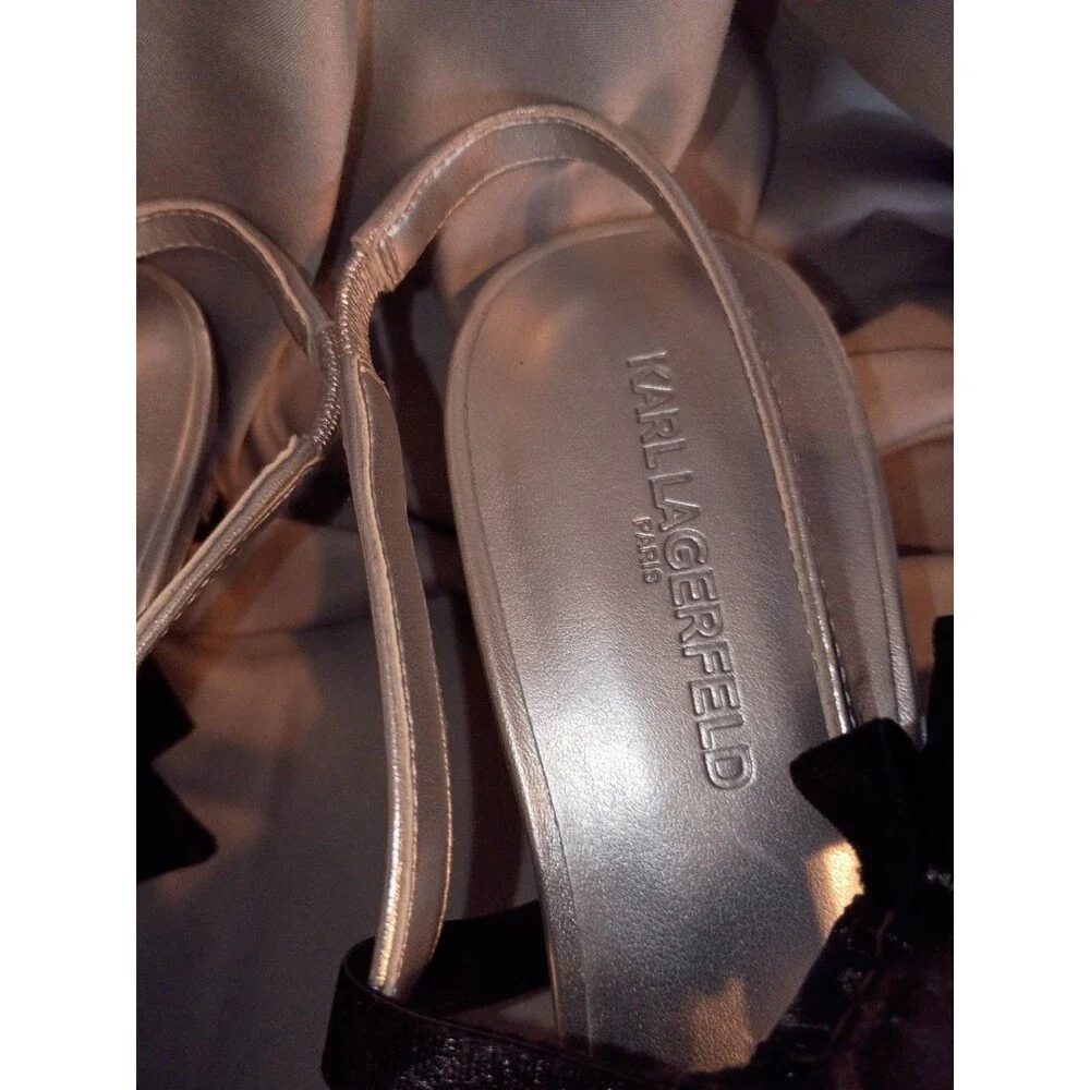 Karl Lagerfeld Sky Lynn Silver Slingback Pumps Removable Crystal Embellished Bow